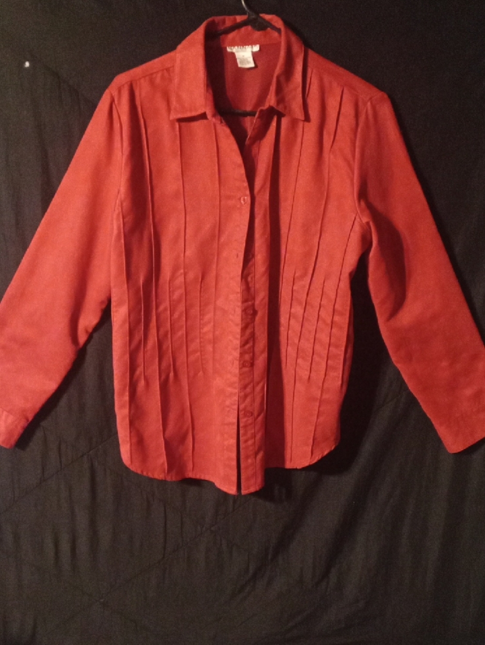 Hannah Red Button-Up Pleated Front Blouse